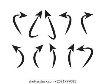 Arrow silhouette vector set, black directional icons, various arrows. Arrow silhouette vector set, black arrows collection, various directional arrow icons, simple and bold arrow pack for navigation