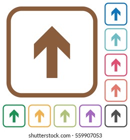 Up arrow simple icons in color rounded square frames on white background