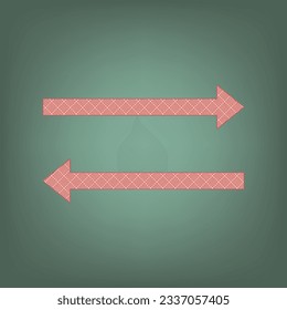 Arrow simple sign. Apricot Icon with Brick Red parquet floor graphic pattern on a Ebony background. Feldgrau. Green. Illustration.