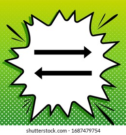 Signo de flecha simple. Icono negro sobre la parte blanca Splash en fondo verde con puntos blancos.  Ilustración.