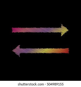 Arrow simple sign. Coloful chalk effect on black backgound.