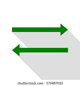 Arrow simple sign. Green icon with flat style shadow path.