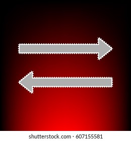 Arrow simple sign. Postage stam or old photo style on red-black gradient background.