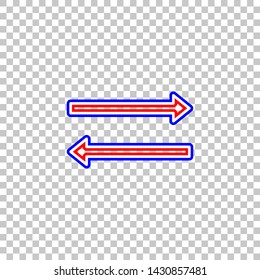 Arrow simple sign. Red, white and contour icon at transparent background. Illustration.