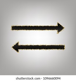 Arrow simple sign. Vector. Blackish icon with golden stars at grayish background.