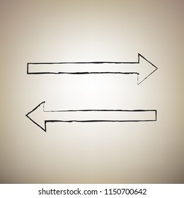Arrow simple sign. Vector. Brush drawed black icon at light brown background.
