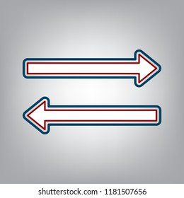 Arrow simple sign. Vector. Dark red, transparent and midnight green stroke of white icon at grayish background.