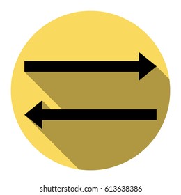 Arrow simple sign. Vector. Flat black icon with flat shadow on royal yellow circle with white background. Isolated.