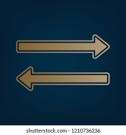 Arrow simple sign. Vector. Golden icon and border at dark cyan background.