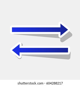 Arrow simple sign. Vector. New year bluish icon with outside stroke and gray shadow on light gray background.