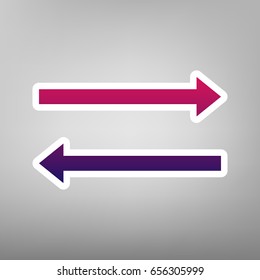 Arrow simple sign. Vector. Purple gradient icon on white paper at gray background.