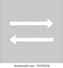 Arrow simple sign. Vector. White icon on grayish striped background. Optical illusion.