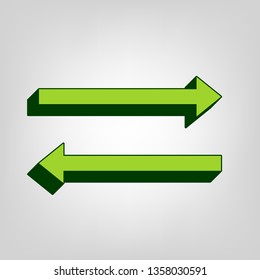Arrow simple sign. Vector. Yellow green solid icon with dark green external body at light colored background.