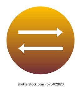 Arrow simple sign. White icon in circle with golden gradient as background. Isolated.