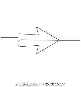 Arrow single line art, continuous one line drawing of  Isolated outline vector icon