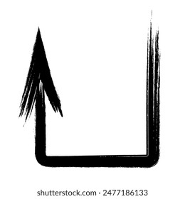 Arrow. Sketch. The black arrow is bent at a right angle to the left and up. Hand drawn sign. Vector illustration. Directional signs made from brush strokes. Outline on isolated white background. 