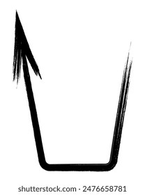 Arrow. Sketch. The black arrow is bent in a trapezoid shape to the left and up. Hand drawn sign. Vector illustration. Directional signs made from brush strokes. Outline on isolated white background. 