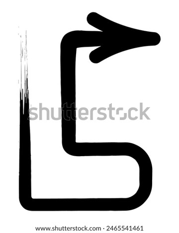 Arrow. Sketch. The black arrow, forming a hook, is directed up and to the right. Hand drawn sign. Vector illustration. Directional signs made from brush strokes. Outline on isolated white background. 