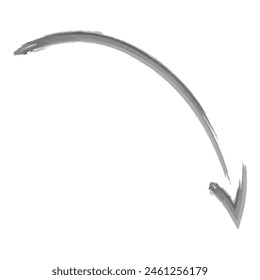 Arrow. Sketch. The curved pointer is pointing down. Hand drawn watercolor signpost. Vector illustration. Rounded sign. Outline on isolated white background. Doodle style. Idea for web design.