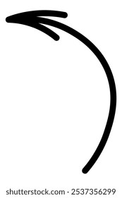 Arrow. Sketch. Curved pointer pointing to the left. Vector illustration. Rounded black sign. Outline on isolated white background. Doodle style. Idea for web design.