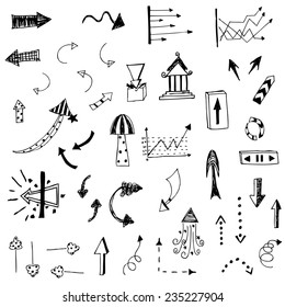 arrow sketch of hand drawing vector set