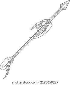 Esbozo de flecha. Dibujo de armas de plumas tribales nativas