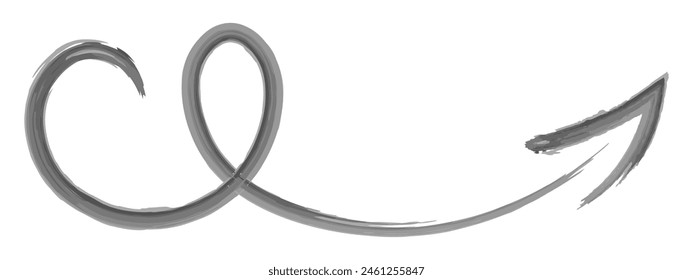 Arrow. Sketch. The arrow is twisted into a loop. Hand drawn watercolor signpost. Vector illustration. Curved directional sign to the right and up. Outline on isolated white background. Doodle style. 
