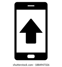 Up arrow and smartphone on white