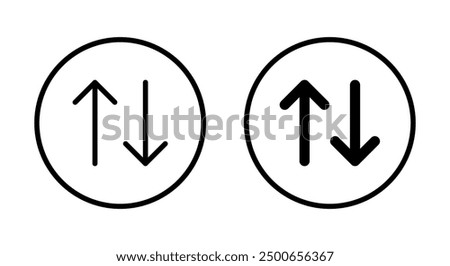 Arrow sort icon on circle line. Item sorting sign symbol