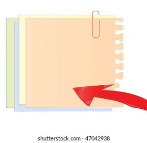 The arrow specifying in sheets of paper, fastened by a paper clip