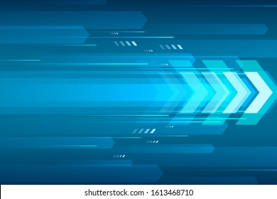 Arrow Speed Abstract Blue Background, Communication Data Transfer Technology Concept.