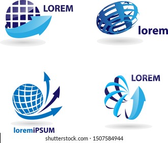 Arrow Sphere Logo Set - Isolated On White - Vector. Abstract Arrow Sphere Elements Vector For Web, Tech And Logo Design. 3D Globe Icon. Corporate Business Icons For Earth, Travel, Globe And World Logo