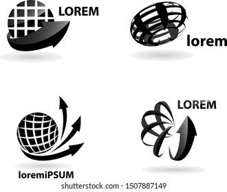 Arrow Sphere Logo Set - Isolated On White - Vector. Abstract Arrow Sphere Elements Vector For Web, Tech And Logo Design. 3D Globe Icon. Corporate Business Icons For Earth, Travel, Globe And World Logo