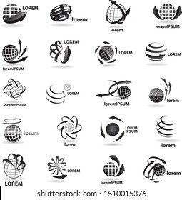 Arrow Sphere Logo Set - Isolated On White - Vector. Abstract Arrow Sphere Elements Vector For Web, Tech And Logo Design. 3D Globe Icon. Corporate Business Icons For Earth, Travel, Globe And World Logo