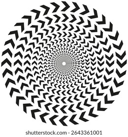 Símbolo de espiral de seta. Vetor de vórtice óptico. Elemento de ilusão geométrica. Forma de movimento circular.