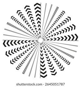 Vórtice espiral de seta. Fluxo dinâmico preto. Símbolo de arte animada. Forma de design vetorial.