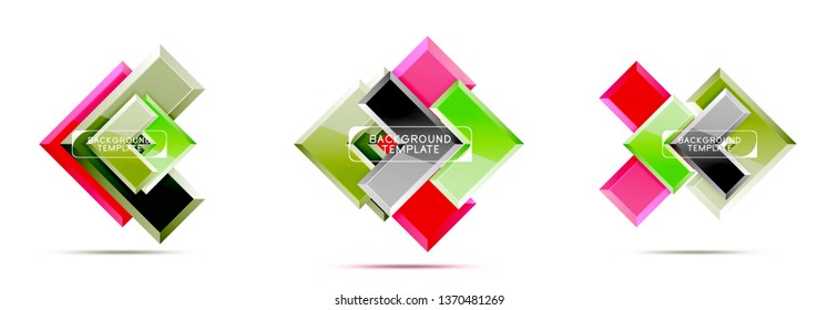 Arrow and square design abstract logo or banner collection. Vector modern geometrical design