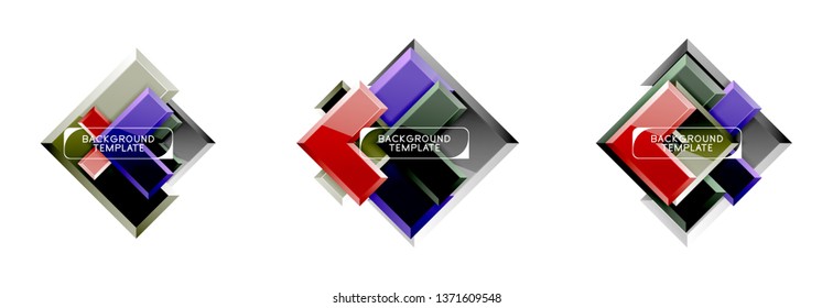 Logo abstracto de diseño de flecha y cuadrado o colección de banners. Diseño geométrico moderno vectorial