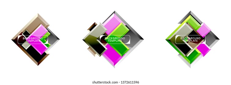 Arrow and square design abstract logo or banner collection. Vector modern geometrical design