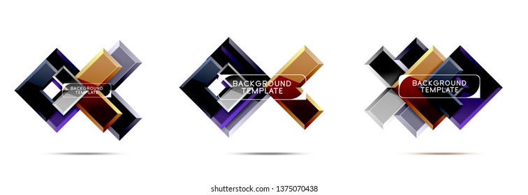 Logo abstracto de diseño de flecha y cuadrado o colección de banners. Diseño geométrico moderno vectorial