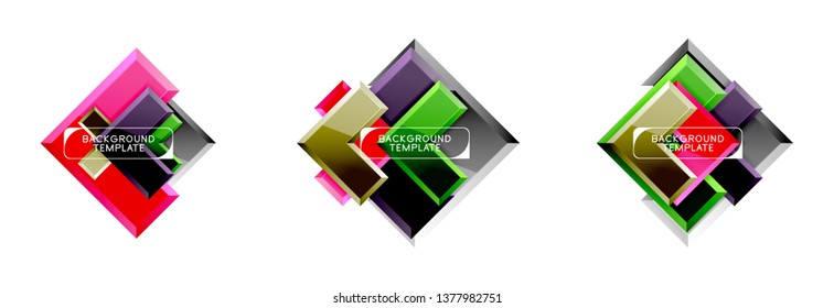 Logo abstracto de diseño de flecha y cuadrado o colección de banners. Diseño geométrico moderno vectorial