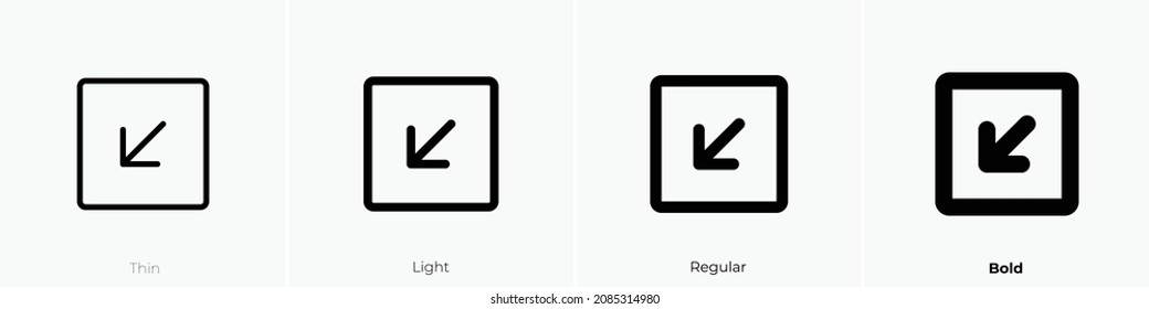 arrow square down left icon. Thin, Light Regular And Bold style design isolated on white background