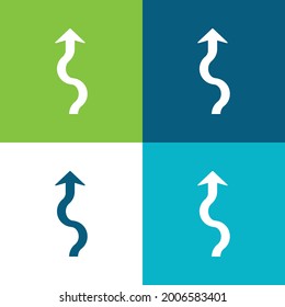Arrow Squiggly Flat cuatro colores mínimo conjunto de iconos
