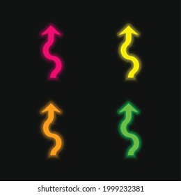 Arrow Squiggly four color glowing neon vector icon