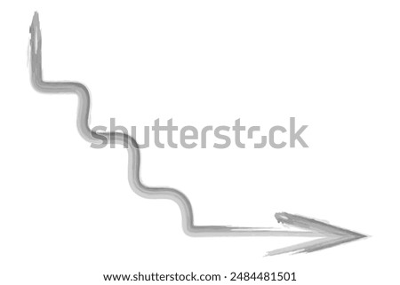Arrow - stairs. Sketch. The steps lead down and to the right. Hand drawn vector illustration. Watercolor direction signs made from brush strokes. Outline on isolated white background. Doodle style. 