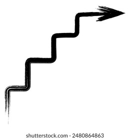 Arrow - stairs. Sketch. The wavy arrow goes up. Hand drawn directional sign with steps. Vector illustration. Directional signs made from brush strokes. Outline on isolated white background. 