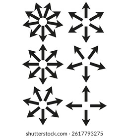 Arrow star figure. Direction burst shape. Navigation arrows icon. Vector radial symbol.