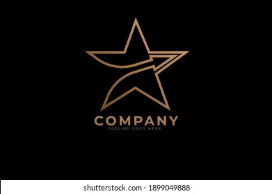 Arrow Star Logo, Gold Line star and arrow combination, usable for start up and  business company,  Flat style Logo Design Template, vector illustration