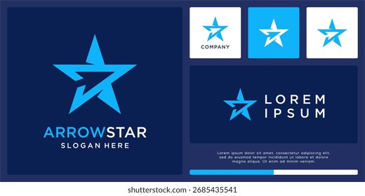 Logotipo de la estrella de la flecha con el icono de la flecha hacia arriba. Plantilla de diseño de dirección simple.