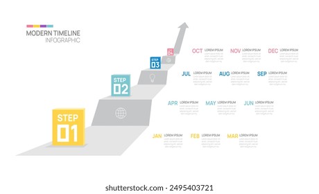 Arrow step timeline business infographic template. Modern milestone element timeline diagram calendar and 4 quarter, vector infographics.